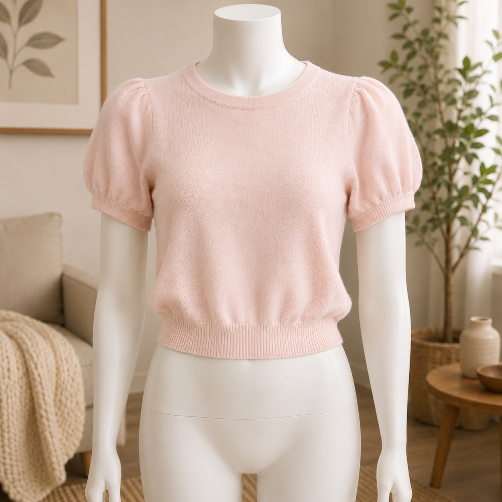 Vero Moda Blush Pink Puff Sleeve Crew Neck Sweater